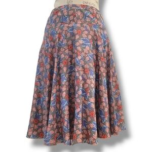 Tom K Nguyen Vintage Brown & Pink Strawberry Floral Print Silk Skirt - Size 4